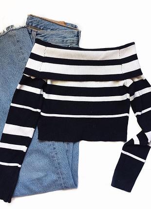 Трендовая кофточка/топ/джемпер с открытыми плечами в полоску