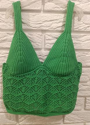 Вязаная укороченная майка. вязаный топ.