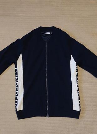 Непродуваемый чистошерстяной свитер на молнии j.lindeberg dina windbreaker golf sweater, navy m