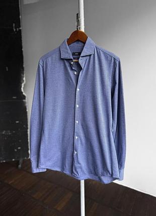 Hugo boss mens blue slim fit long sleeve button up comfort shirt чоловіча сорочка з довгим рукавом