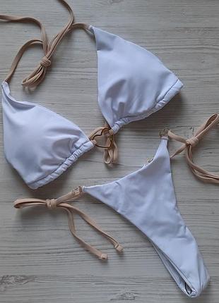 Білий купальник стринги трикутники шторки м'яка чашка без пушапу сексі сексуальний р.м