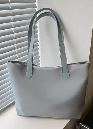 Женская сумка шоппер серая тканевая с длинными ручками