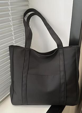 Женская сумка шоппер текстильная черная с ручками