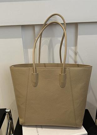 Женская бежевая сумка шоппер из экокожи с ручками