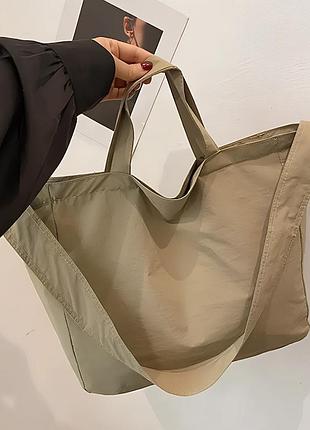 Женская легкая сумка шоппер текстильная с ручками и плечевым ремнем