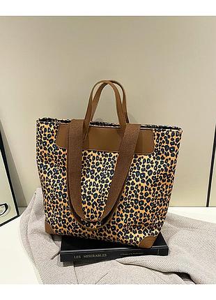 Текстильна жіноча сумка з леопардовим принтом, шопер із короткими та довгими ручками через плече