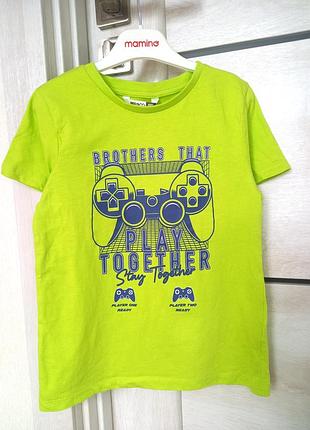 Фірмова якісна зелена бавовняна футболка з приставкою pepco для хлопчика 6-7 років