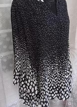 Праздничная шифоновая блуза оверсайс плиссе клеш рукав в горох