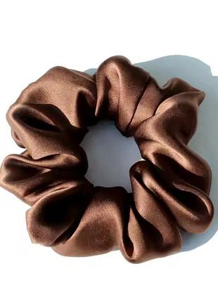 Коричнева шоколадна шовкова резинка для волосся гумка жіноча
