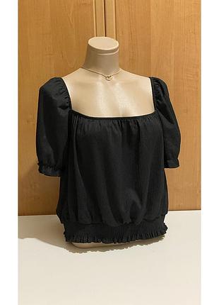 Xl короткий черный топ блуза женская блузка короткий рукав резинка внизу