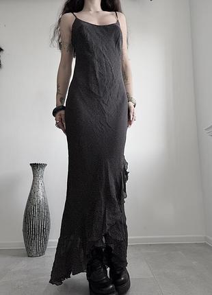 Довга віскозна сукня в горошок асиметрична