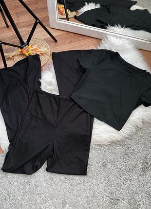 Топ в рубчик, лосіни кльош в рубчик, костюм