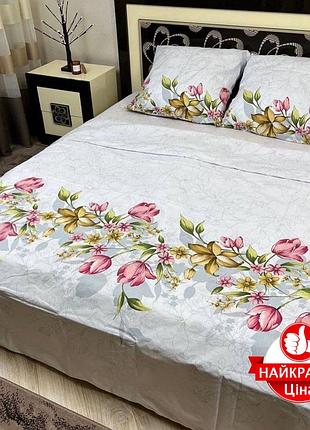 Постельное белье бязь 145×215 с цветочным принтом. односпальный светлый комплект с наволочками 70×70