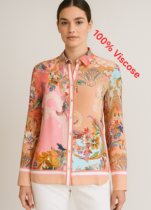 Роскошная женская вискозная рубашка / блузка в цветочный принт gustav made in lithuania