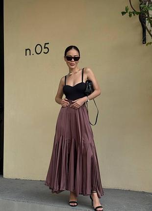 Жіноча шоколадна шовкова спідниця максі