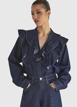 Блуза сорочка denim zara джинсова з рюшами s синя massimo dutti reserved mango