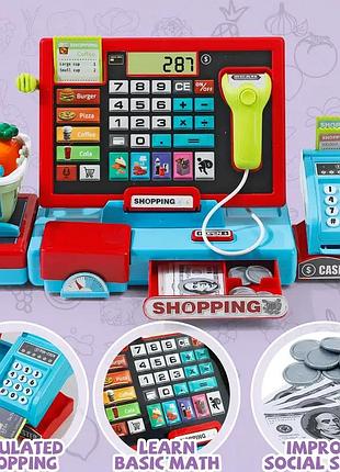 Дитячий касовий апарат ігровий, калькулятор, сканер, іграшкові продукти, іграшка каса