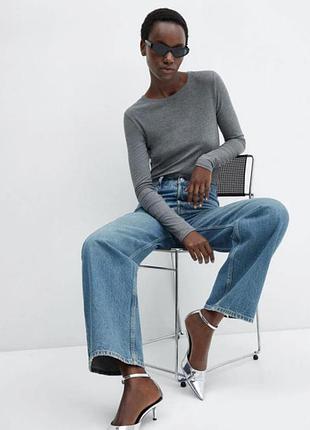Широкие прямые джинсы wide leg палаццо высокий рост р. 38 м, s, 100% хлопок mango kaia