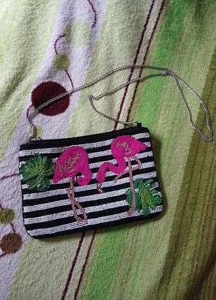 Смочка с вышивкой бисером фламинго.