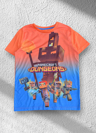 Помаранчева футболка  minecraft на хлопчика 9-10 років