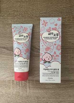 Корейська пінка для вмивання esfolio pure skin hyaluronic acid with peach cleansing foam
