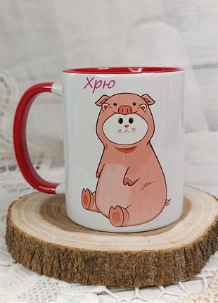 Кружка с печатью. котик хрю