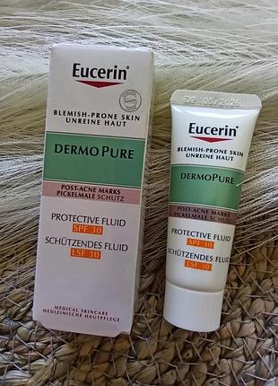 👒солнцезащитный флюид против пигментных пятен от прыщей, постакне eucerin dermopure protective fluid spf 30