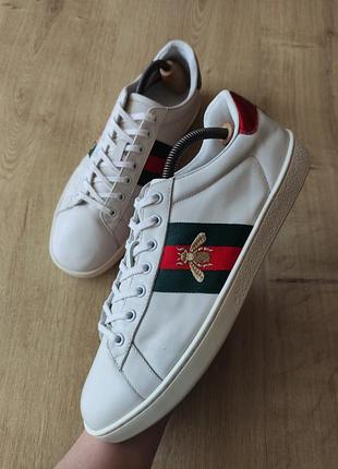 Фірмові чоловічі шкіряні кеди кросівки gucci, made in italy,оригінал. розмір 42