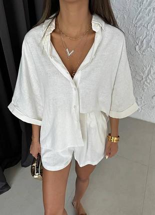 Костюм лен летний шорты + рубашка