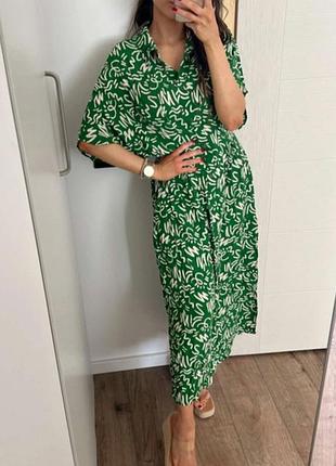 Изысканное женское зеленое платье миди zara в принт вискоза m-l 46-486 фото