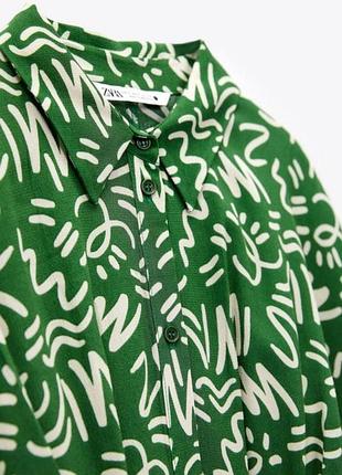 Изысканное женское зеленое платье миди zara в принт вискоза m-l 46-485 фото