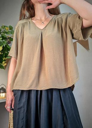 Блуза хаки топ вискоза футболка зелёная s m свободная бохо