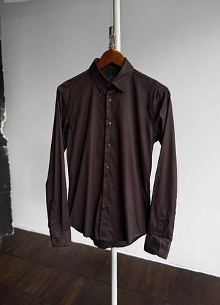 Zara man slim fit brown ls button up shirt casual чоловіча, коричнева сорочка з довгим рукавом, зара