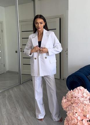 Льняной костюм пиджак жакет оверсайз и брюки палаццо лен