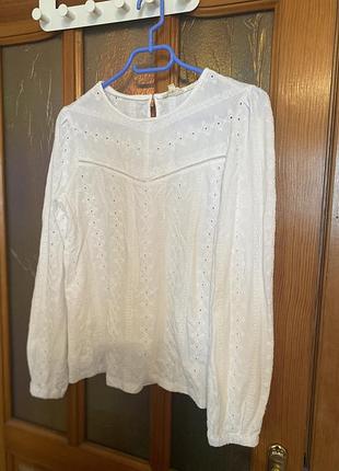 Білий вишитий бавовняний лонгслів fatface, розмір 36 (s)