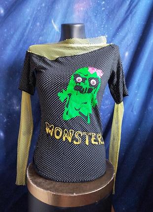 Неформальный готический эмо альт топ с сеткой монстр