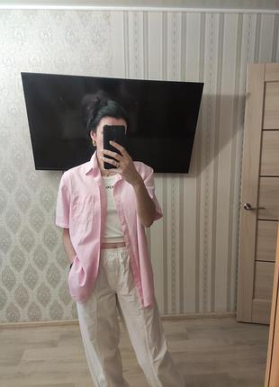 Льняная рубашка к нежно розовом цвете идеальный вариант на лето