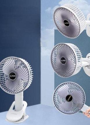 Вентилятор мини портативный desktop fan multi-function аккумуляторный с прищепкой белый