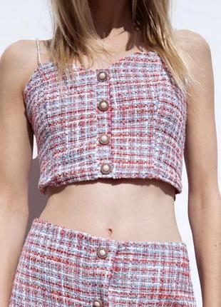 Стильный укороченный твидовый твид топ кроп пуговицы бренд zara, р.s