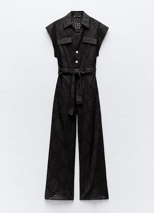 Чорний бавовняний комбінезон з прошви zara - xs, s, m, l