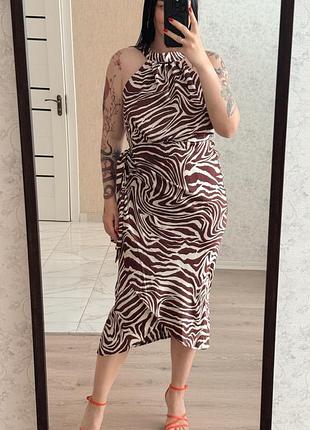 Шикарное миди платье а-ля на запах принт шоколадное
