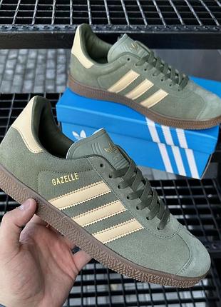Кроссовки женские/человечи(подростковые) adidas gazelle (khaki) хаки, кожа замша, весна-лето-осень демисезонные, размер 36-44, новые, мд916-2