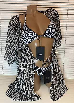 Купальник  3в1 раздельный  шторка + туника  fendi, 3 цвета 4566хф