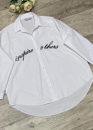 Белая оверсайз рубашка с вышивкой zara, р.xs-m