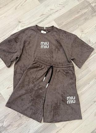 ‼️хіт сезону‼️жіночій костюм двійка miu miu шорти+футболка