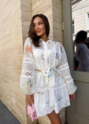 Сукня нарядна біла прошва клеш з поясом