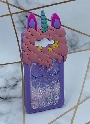 Чохол силіконовий 3d case з блискітками для samsung galaxy grand prime g530 / j2 prime єдиноріг бузковий