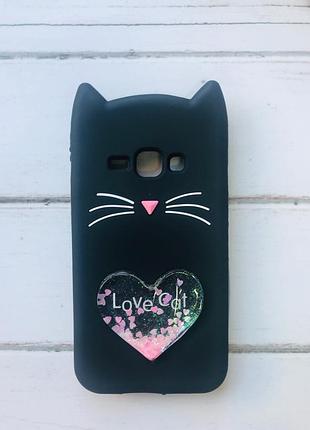 Чохол силіконовий 3d case з рухливими блискітками на samsung galaxy j1(2016) моделі j120 кіт чорний