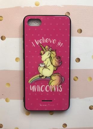 Силиконовый чехол glass case со стеклянной задней панелью для xiaomi redmi 6a единорог