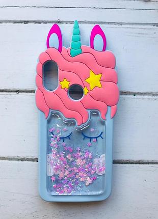 Силіконовий чохол 3d з рухливими блискітками на xiaomi redmi 6 pro / a2 lite єдиноріг блакитний